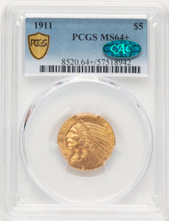 1911 $5 CAC Indian Half Eagle PCGS MS64+ (519876003)