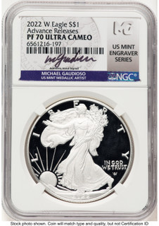 2022-W Proof Silver Eagle 1 oz AR Michael Gaudioso US Mint Engraver Series NGC PF70