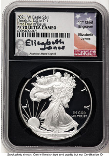 2021-W TY1 Proof Silver Eagle 1 oz FDI Elizabeth Jones NGC PF70