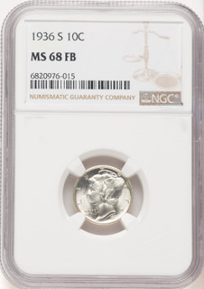 1936-S 10C FB Mercury Dime NGC MS68