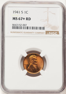 1941-S 1C RD Lincoln Cent NGC MS67+
