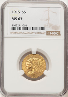1915 $5 Indian Half Eagle NGC MS63 (521995030)