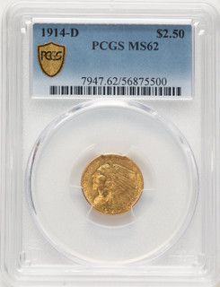 1914-D $2.50 Indian Quarter Eagle PCGS MS62 (780447002)