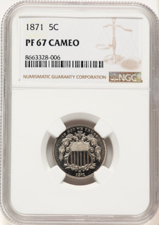 1871 5C CA Proof Shield Nickel NGC PR67