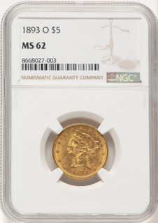 1893-O $5 Liberty Half Eagle NGC MS62