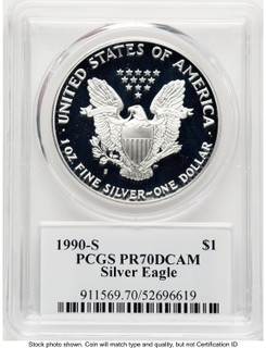 1990-S Proof Silver Eagle 1 oz TD Rogers PCGS PR70