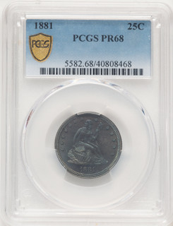 1881 25C Proof Seated Quarter PCGS PR68