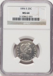 1896-S 25C Barber Quarter NGC MS64