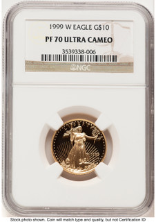1999-W Proof Gold Eagle 1/4 oz Brown Label NGC PF70