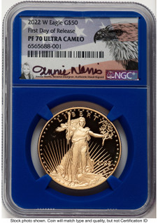 2022-W Proof Gold Eagle 1 oz FDR Jennie Blue Core NGC PF70 Norris