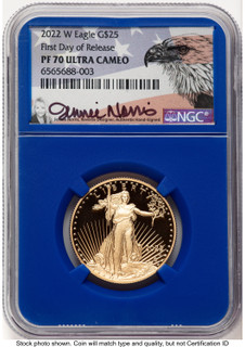 2022-W Proof Gold Eagle 1/2 oz FDR Jennie Blue Core NGC PF70 Norris
