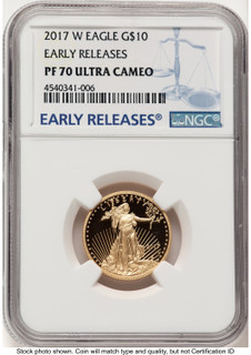 2017-W Proof Gold Eagle 1/4 oz ER Blue NGC PF70