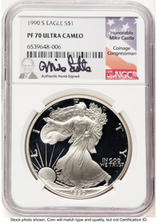 1990-S Proof Silver Eagle 1 oz Mike Castle NGC PF70
