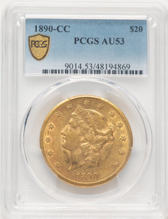 1890-CC $20 Liberty Double Eagle PCGS AU53 (507658012)