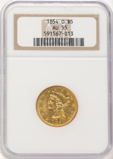 1854-O $5 Liberty Half Eagle NGC AU55 (783791003)