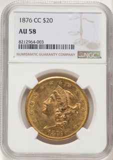 1876-CC $20 Liberty Double Eagle NGC AU58