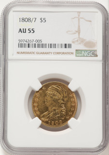 1808/7 $5 Early Half Eagle NGC AU55