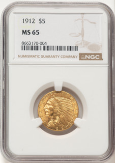 1912 $5 Indian Half Eagle NGC MS65 (776350020)