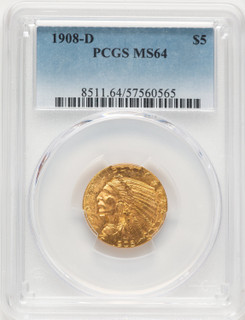 1908-D $5 Indian Half Eagle PCGS MS64 (507638172)