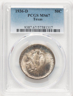1936-D 50C Texas Commemorative Silver PCGS MS67 (782214069)