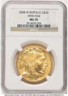 2008-W Burnished Gold Buffalo 1 oz Brown Label NGC MS70 (781134007)