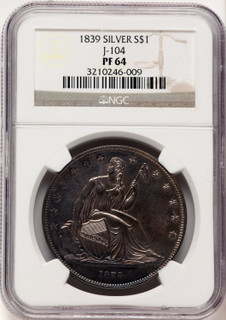 1839 Name Omitted Judd-104 Restrike Gobrecht Dollar NGC MS64