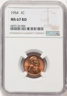 1954 1C RD Lincoln Cent NGC MS67 (782214006)