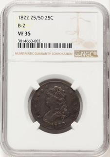 1822 25C 25/50C B-2 Bust Quarter NGC VF35