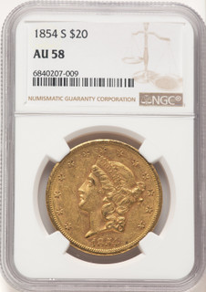 1854-S $20 Liberty Double Eagle NGC AU58 (783786020)