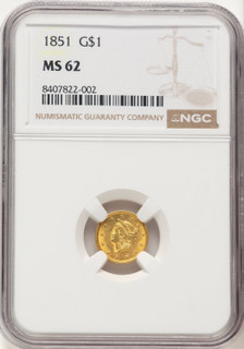 1851 G$1 Gold Dollar NGC MS62