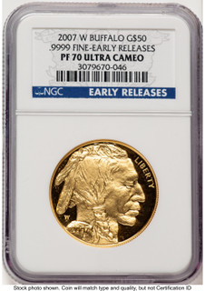 2007-W Proof Gold Buffalo 1 oz ER Blue NGC PF70
