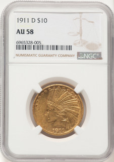 1911-D $10 Brown Label Indian Eagle NGC AU58