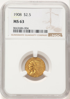 1908 $2.50 Indian Quarter Eagle NGC MS63 (782961005)