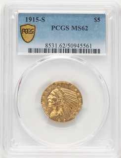 1915-S $5 Indian Half Eagle PCGS MS62 (522320059)