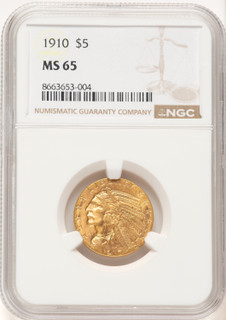1910 $5 Indian Half Eagle NGC MS65 (782965028)