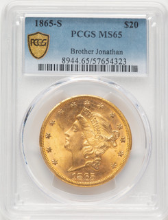 1865-S $20 Liberty Double Eagle PCGS MS65