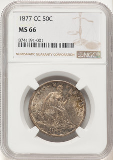 1877-CC 50C Brown Label Seated Half Dollar NGC MS66