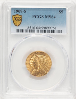 1909-S $5 Indian Half Eagle PCGS MS64