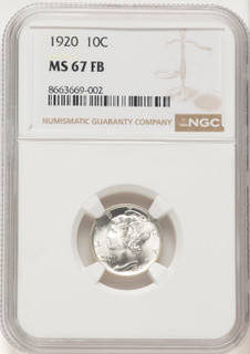 1920 10C FB Mercury Dime NGC MS67