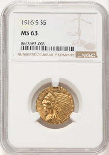 1916-S $5 Indian Half Eagle NGC MS63 (507570025)