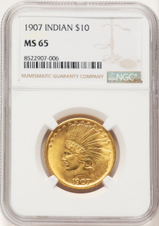1907 $10 No Motto Indian Eagle NGC MS65 (781342008)