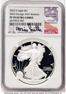 2022-S Proof Silver Eagle 1 oz 2022 Chicago ANA Releases Mike Castle NGC PF70