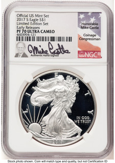 2017-S Proof Silver Eagle Limited Edition Proof Set 1 oz ER Mike Castle NGC PF70