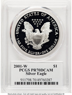 2001-W Proof Silver Eagle 1 oz TD Rogers PCGS PR70 (781017158)