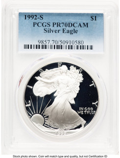 1992-S Proof Silver Eagle 1 oz Blue Gradient PCGS PR70 (776046010)
