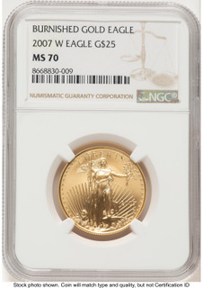 2007-W Burnished Gold Eagle 1/2 oz 0.50 oz Brown Label NGC MS70 (768896004)