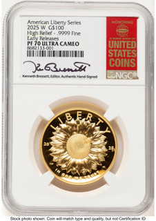2025-W G$100 American Liberty High Relief ER Kenneth Bressett Red Book NGC PF70 (782126014)
