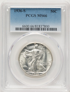 1936-S 50C Walking Liberty Half Dollar PCGS MS66 (784543008)