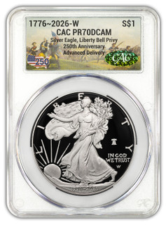2026 W Silver Eagle Liberty Bell Flag 250 Privy AD CAC PR70 (1776–2026)