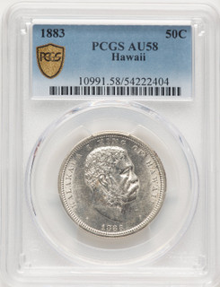 1883 Hawaii Half Dollar Coins of Hawaii PCGS AU58